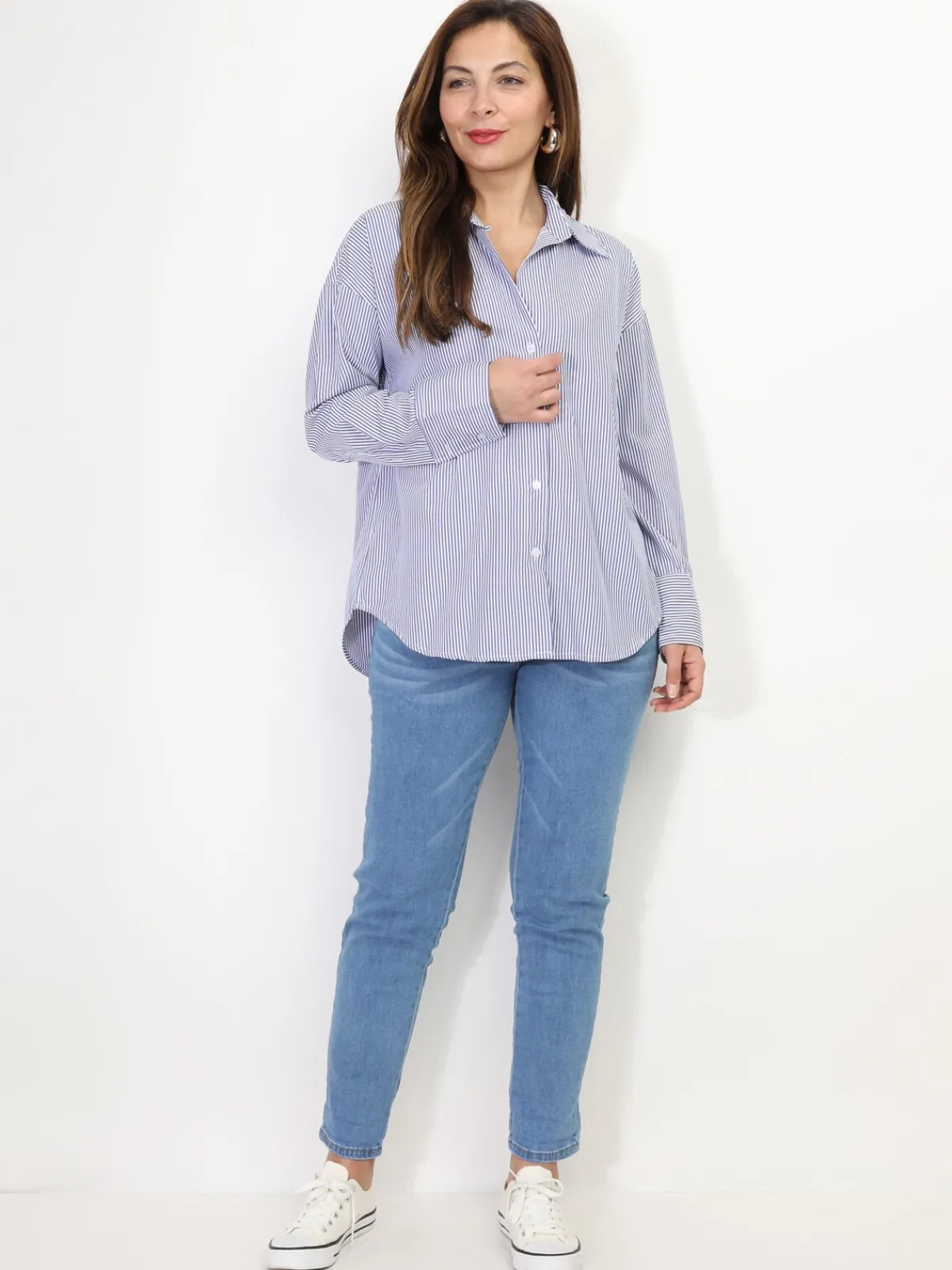 Sale La Modeuse Chemise oversize à fines rayures Bleu