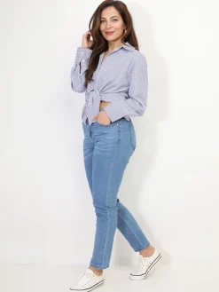 Sale La Modeuse Chemise oversize à fines rayures Bleu