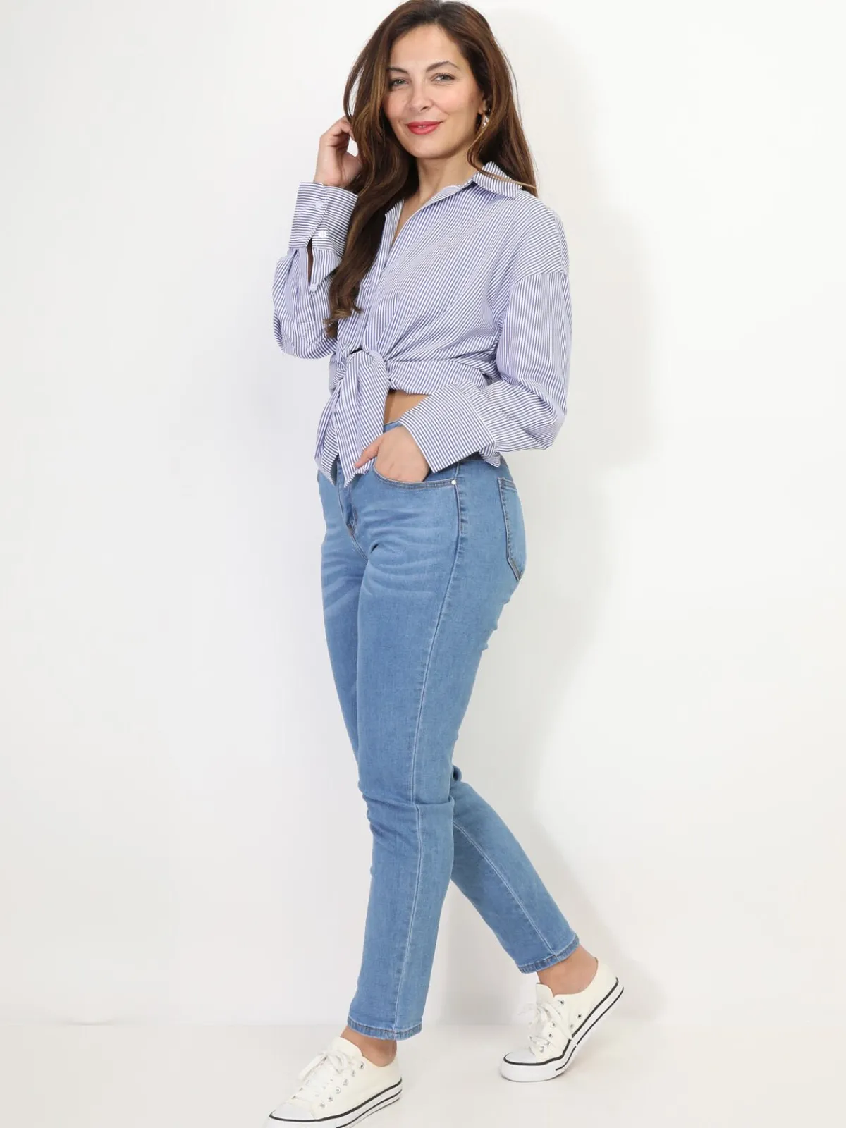 Sale La Modeuse Chemise oversize à fines rayures Bleu