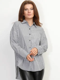 Sale La Modeuse Chemise oversize à rayures Noir