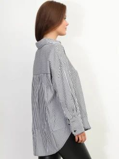 Sale La Modeuse Chemise oversize à rayures Noir