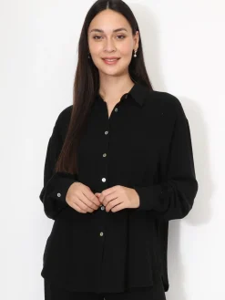 Discount La Modeuse Chemise oversize en lin Noir