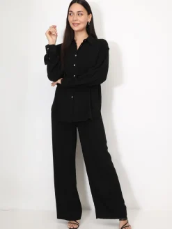 Discount La Modeuse Chemise oversize en lin Noir