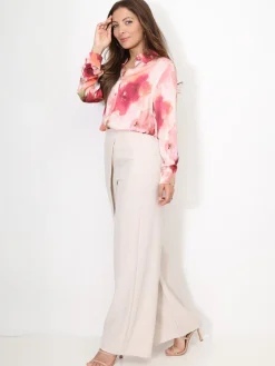 Outlet La Modeuse Chemise satinée à motif aquarelle abstrait RoseBonbon