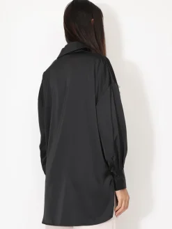 Best La Modeuse Chemise satinée oversize à fentes Noir