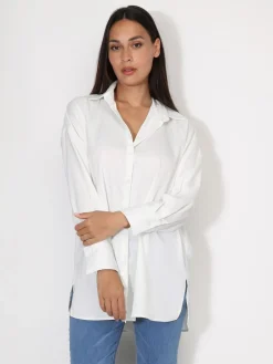 Clearance La Modeuse Chemise satinée oversize à fentes Blanc