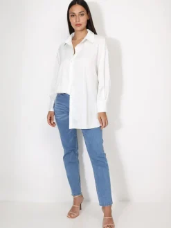 Clearance La Modeuse Chemise satinée oversize à fentes Blanc