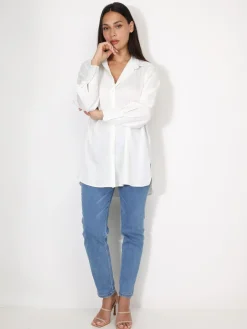 Clearance La Modeuse Chemise satinée oversize à fentes Blanc