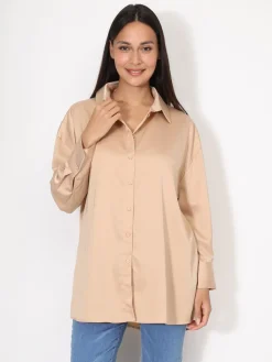 Clearance La Modeuse Chemise satinée oversize à fentes Champagne