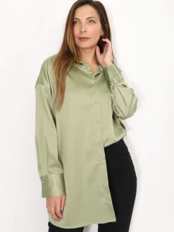 La Modeuse Chemise satinée oversize à fentes Vertclair