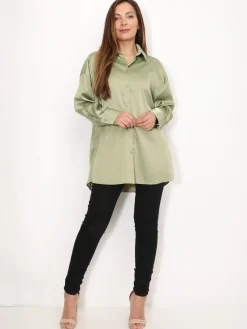 La Modeuse Chemise satinée oversize à fentes Vertclair