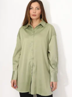 La Modeuse Chemise satinée oversize à fentes Vertclair