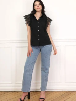 Hot La Modeuse Chemise texturée à détail crochet Noir