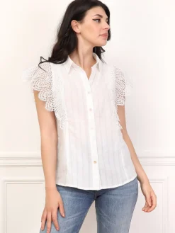 Clearance La Modeuse Chemise texturée à détail crochet Blanc