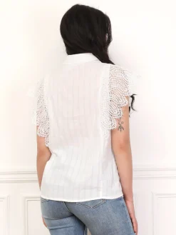 Clearance La Modeuse Chemise texturée à détail crochet Blanc