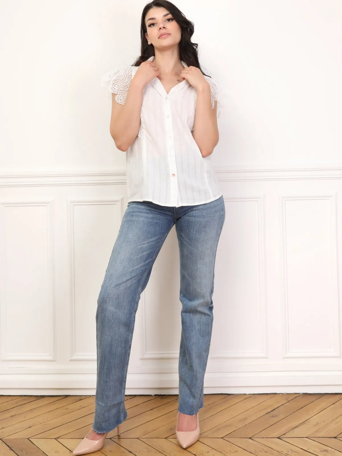 Clearance La Modeuse Chemise texturée à détail crochet Blanc