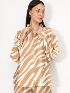 Hot La Modeuse Chemise texturée à motifs Taupe
