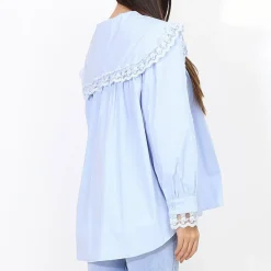 La Modeuse Chemisier à col claudine brodé BleuClair