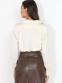 New La Modeuse Chemisier court à effet froncé Beige
