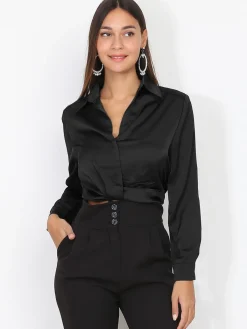 Best La Modeuse Chemisier court à effet froncé Noir