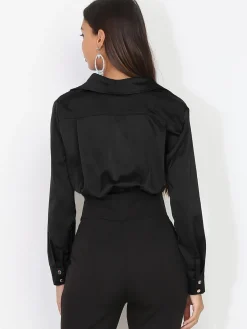 Best La Modeuse Chemisier court à effet froncé Noir