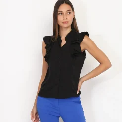 Clearance La Modeuse Chemisier léger à volants Noir