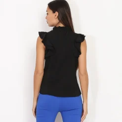 Clearance La Modeuse Chemisier léger à volants Noir