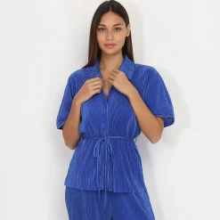 New La Modeuse Chemisier plissé effet satiné Bleu