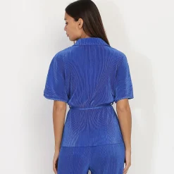 New La Modeuse Chemisier plissé effet satiné Bleu
