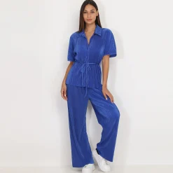 New La Modeuse Chemisier plissé effet satiné Bleu