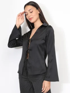 Sale La Modeuse Chemisier satiné à nouer Noir