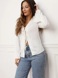 Clearance La Modeuse Chemisier satiné à nouer Blanc