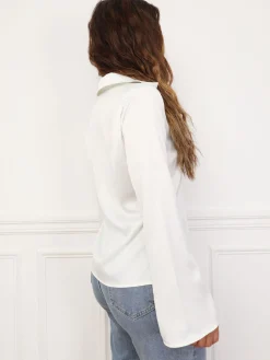 Clearance La Modeuse Chemisier satiné à nouer Blanc