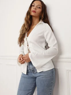 Clearance La Modeuse Chemisier satiné à nouer Blanc