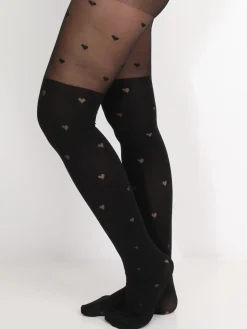 Clearance La Modeuse Collants effet bas à motif c艙urs Noir