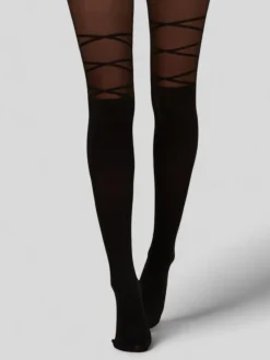 Sale La Modeuse Collants effet bas avec laçage Noir