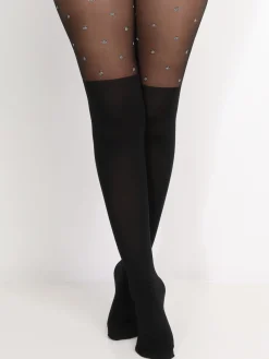 Hot La Modeuse Collants effet bas avec pois pailletés Noir