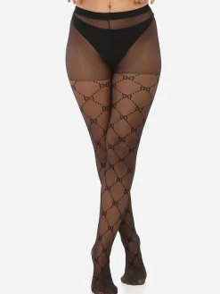 La Modeuse Collants semi-opaques motif losanges pointillés Noir