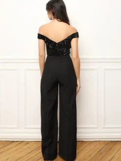 Sale La Modeuse Combinaison à col bardot et sequins Noir