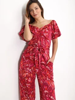 New La Modeuse Combinaison à manches ballons et motifs Rouge