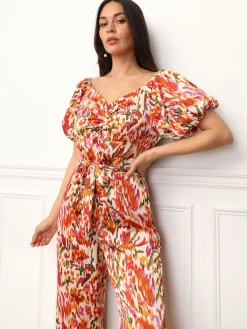 Discount La Modeuse Combinaison à manches ballons et motifs Orange