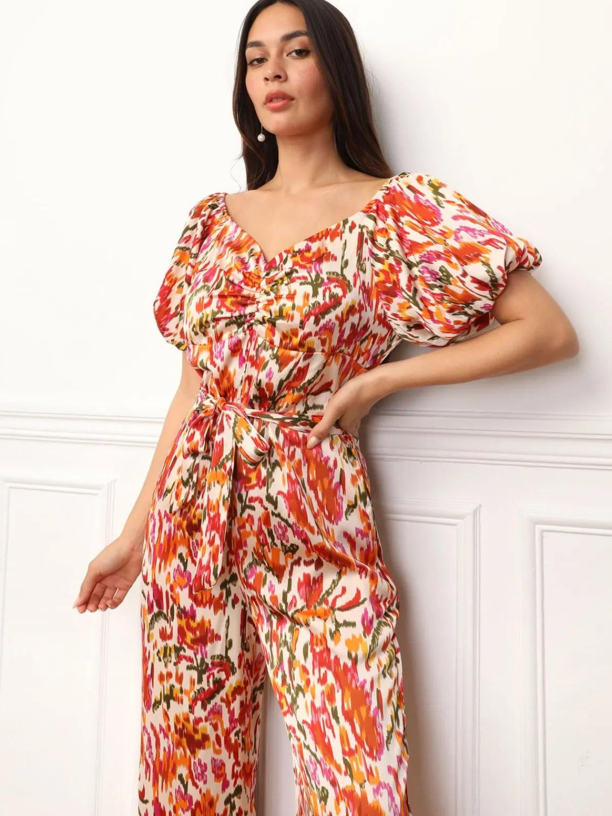 Discount La Modeuse Combinaison à manches ballons et motifs Orange