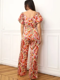 Discount La Modeuse Combinaison à manches ballons et motifs Orange