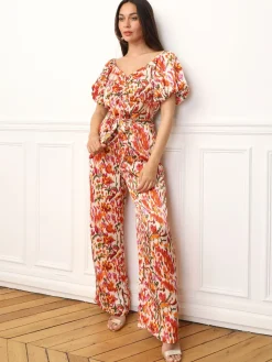 Discount La Modeuse Combinaison à manches ballons et motifs Orange