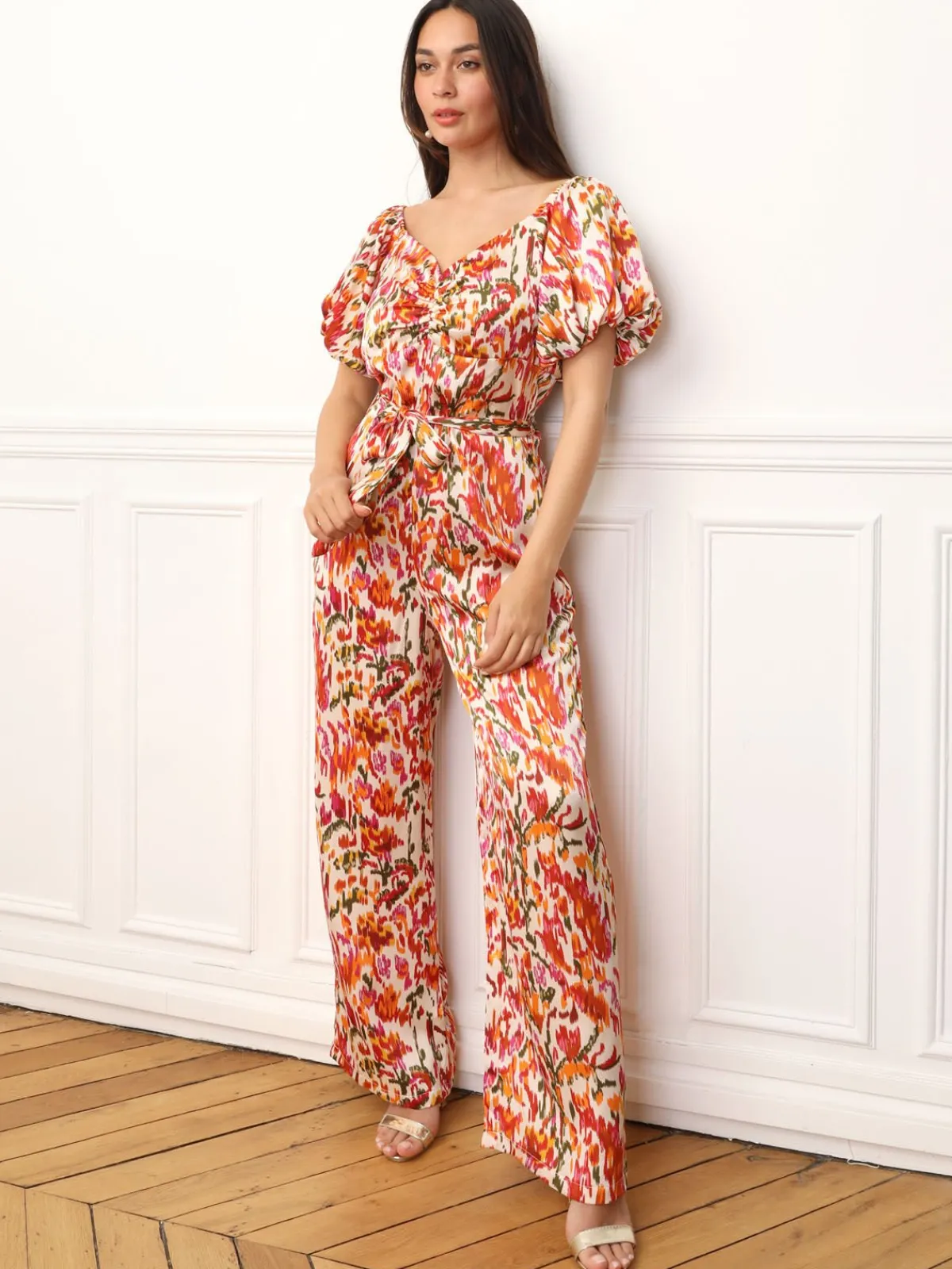 Discount La Modeuse Combinaison à manches ballons et motifs Orange