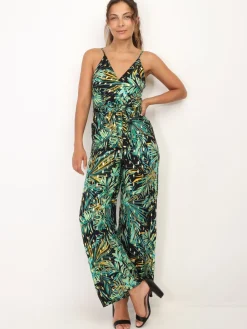 Hot La Modeuse Combinaison à motif tropical et détails dorés Noir