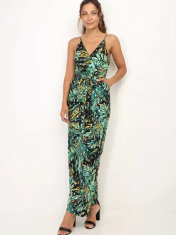 Hot La Modeuse Combinaison à motif tropical et détails dorés Noir