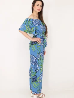 New La Modeuse Combinaison à volants et imprimé tropical Bleu