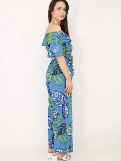 New La Modeuse Combinaison à volants et imprimé tropical Bleu