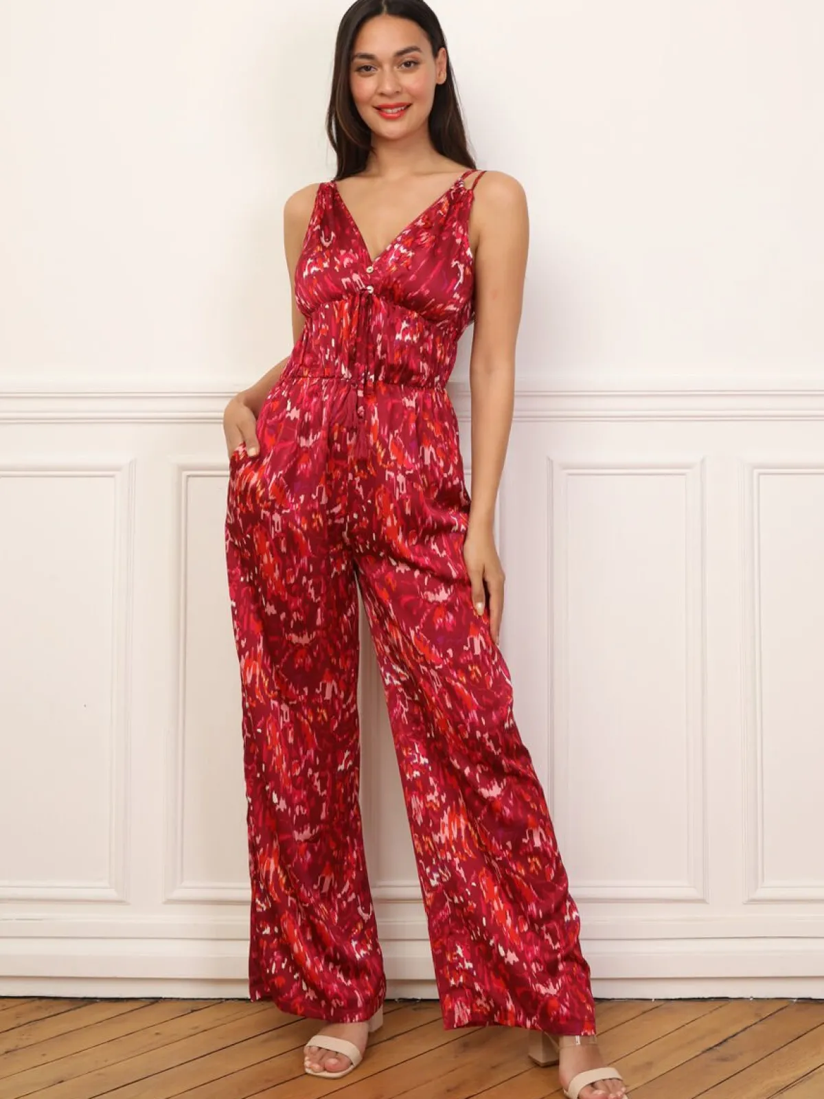 Discount La Modeuse Combinaison ample à motif rétro Rouge